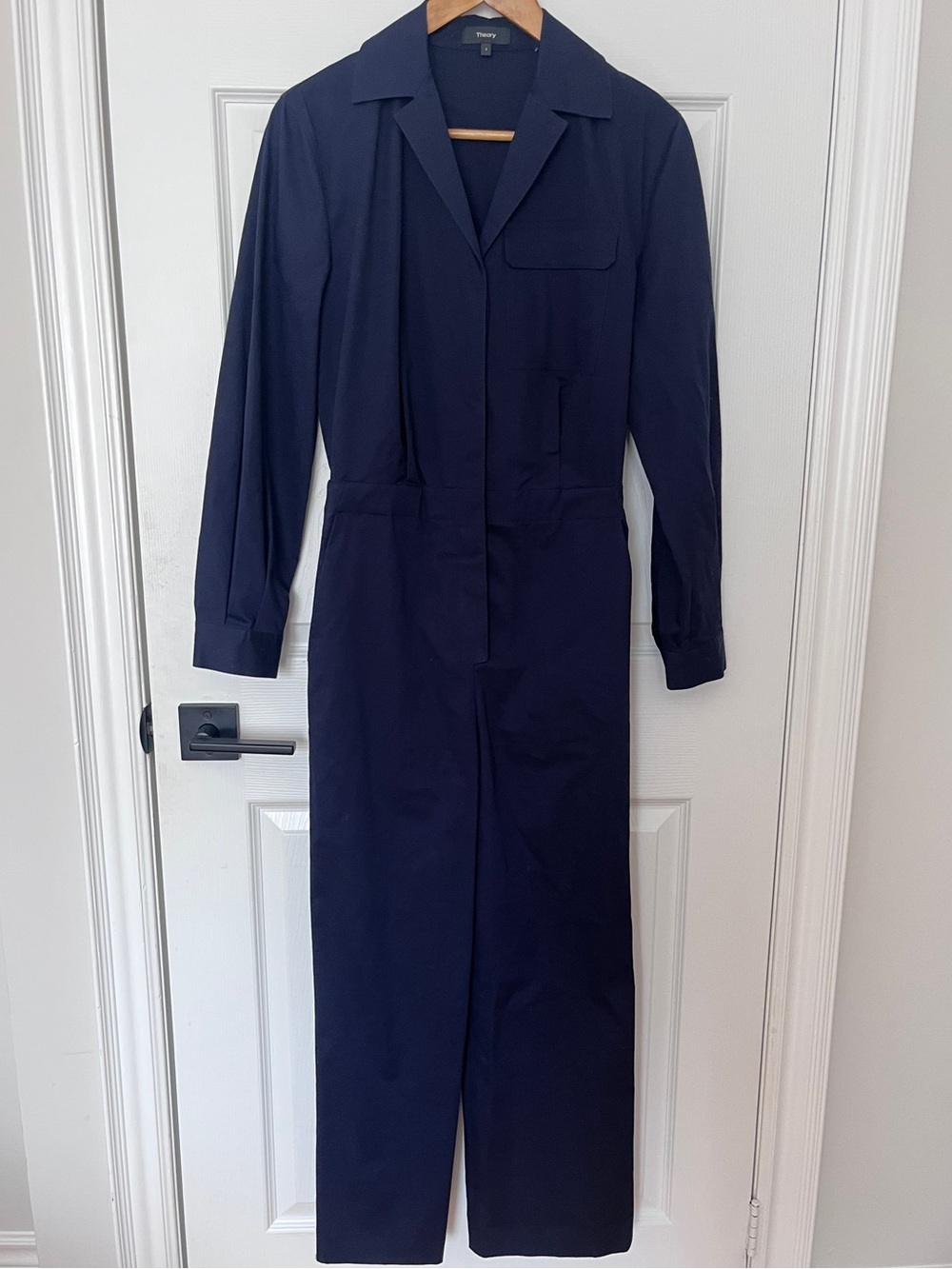 Theory Peak Lapel Long Sleeve Chino Jumpsuit Midnight Navy Blue